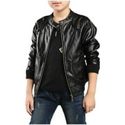 LNMQLPDBS Boys Jacket Stand Collar Leather Jackets Kids Spring Faux Leather Motorcycle Coats Black